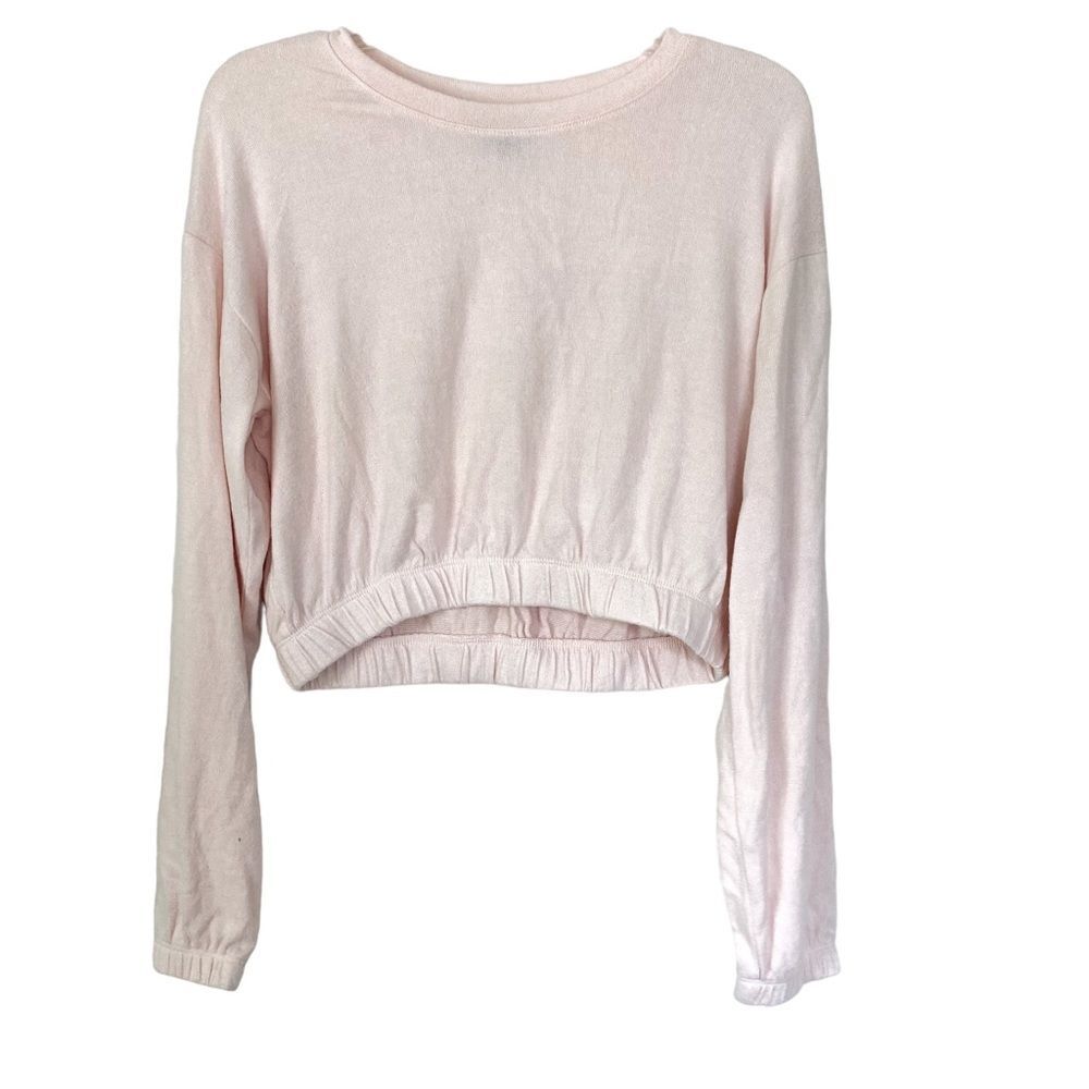 Forever 21 Baby Pink Cropped Long Sleeve Soft Knit Sweater Elastic Hem Medium